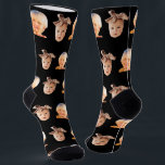 Black Funny Custom 2 Face Photo Dad Socks<br><div class="desc">Funny personalized 2 face photo crew socks for dads. To use a cutout of your son or daughter's face like in the example,  the background must be transparent and the file format a png. You can download any mobile or computer app,  or use the program named Canva or Photoshop.</div>