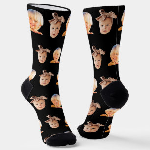 Black Funny Custom 2 Face Photo Dad Socks
