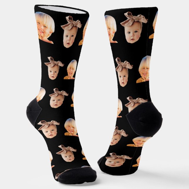 Black Funny Custom 2 Face Photo Dad Socks (Angled)