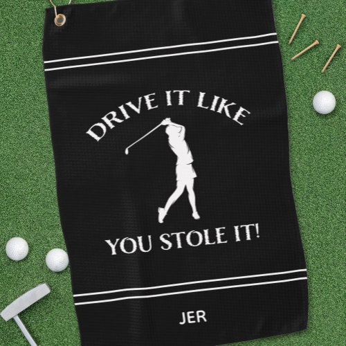 Black Funny Golfer Humor For Her Monogram Sports Golf Towel