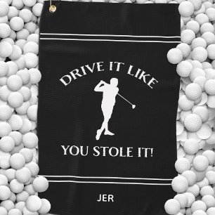 Black Funny Golfer Humor For Him Monogram Sports Golf Towel