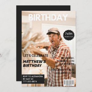 Black Funny Magazine Cover Photo 74th birthday Invitation