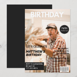 Black Funny Magazine Cover Photo 76th birthday Invitation
