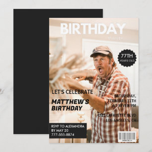 Black Funny Magazine Cover Photo 77th birthday Invitation
