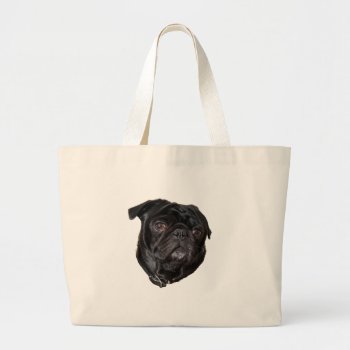 Black Funny Pug Large Tote Bag by Ilze_Lucero_Photo at Zazzle