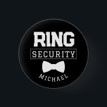 Black Funny Ring Security Wedding Favor Kid Button<br><div class="desc">This cute wedding pin makes the perfect accessory for your ring security on your wedding day! It features an illustration of a bow tie with the caption "Ring Security". This pin can be easily customized with your name.</div>