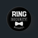 Black Funny Ring Security Wedding Favor Kid Button<br><div class="desc">This cute wedding pin makes the perfect accessory for your ring security on your wedding day! It features an illustration of a bow tie with the caption "Ring Security". This pin can be easily customized with your name.</div>