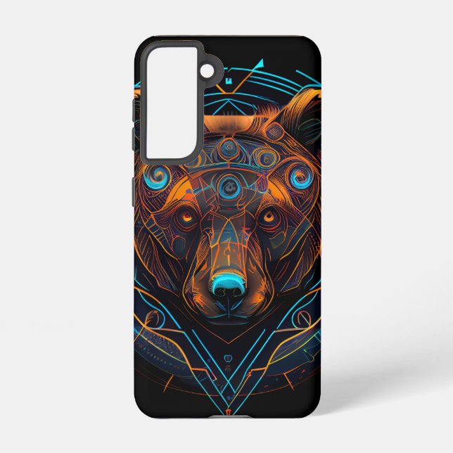 Black Futuristic Neon Bear Samsung Galaxy Case (Back)