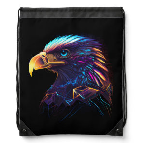 Black Futuristic Neon Eagle Drawstring Bag