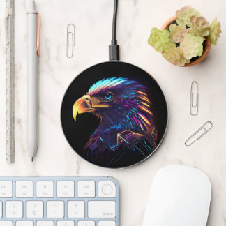 Black Futuristic Neon Eagle Wireless Charger