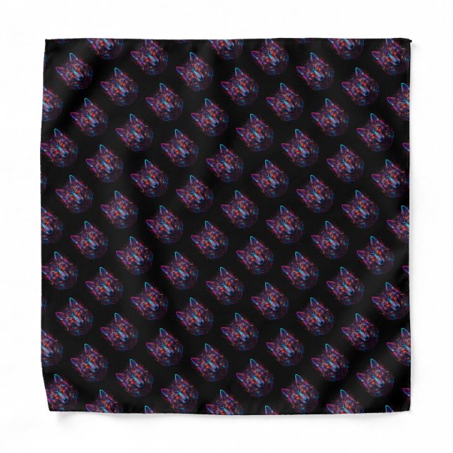 Black Futuristic Neon Wolf Bandana (Front)
