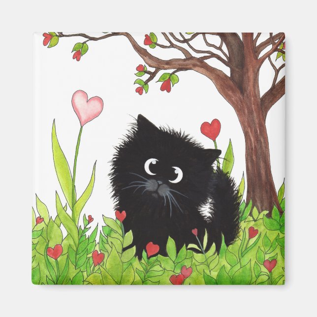 Black Fuzzy Cat by Bihrle Magnet (Front)