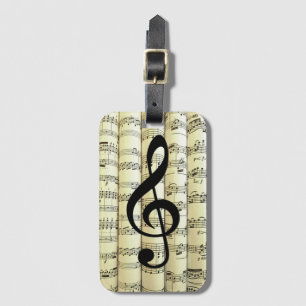 Black G clef On Rolled Sheet Music ~ Luggage Tag
