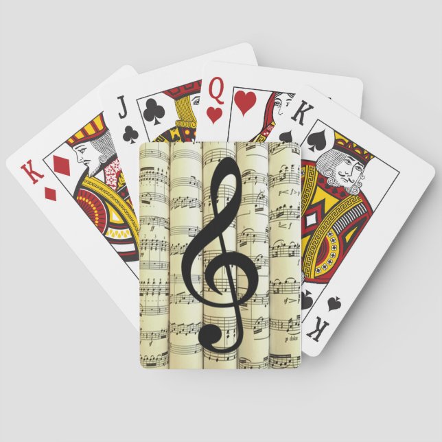 Black G Cleff Rolled Sheet Music Background Poker Cards (Back)