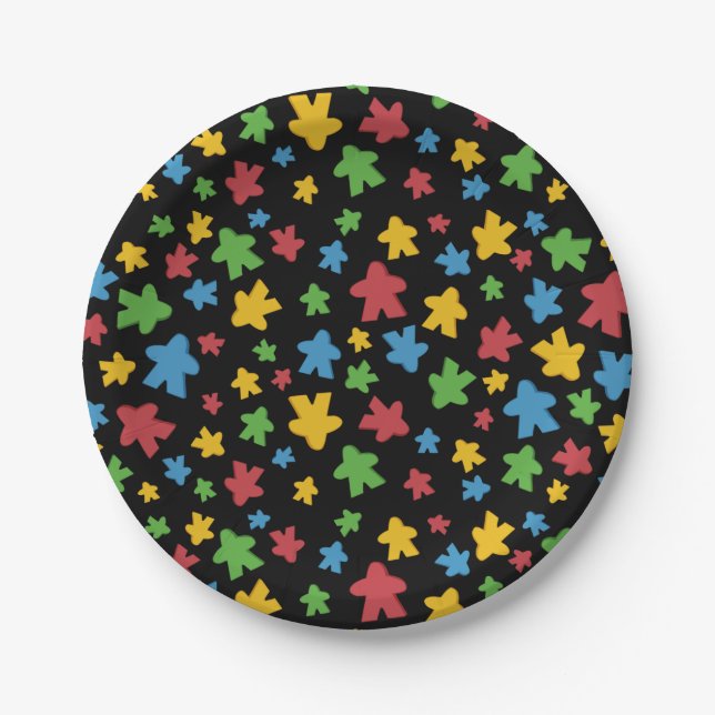 Black Gamer Boardgame Meeple Paper Plates (Front)
