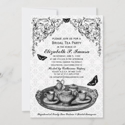 Black Garden Bridal Tea Party Invitations