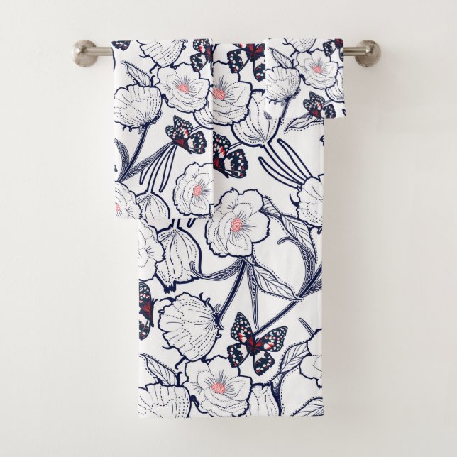 Black Garden Floral Bath Towel Set (Insitu)