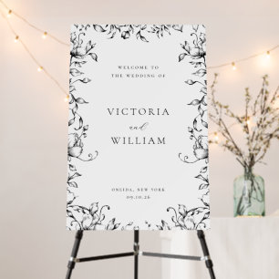 Black Garden Floral Wedding Welcome Foam Board