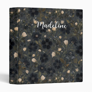 black Garden Flowers Wildflower Spring Meadow 3 Ring Binder