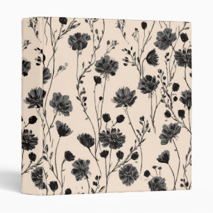 black Garden Flowers Wildflower Spring Meadow 3 Ring Binder