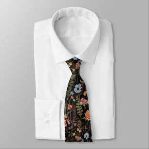 black Garden Flowers Wildflower Spring Meadow Neck Tie