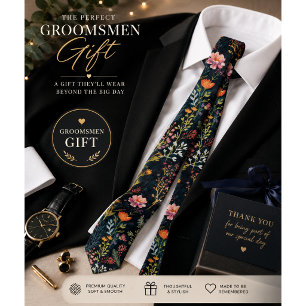 black Garden Flowers Wildflower Spring Meadow Neck Tie