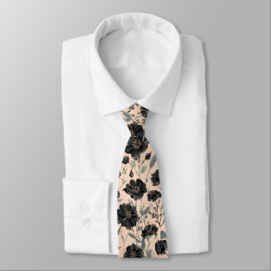 black Garden Flowers Wildflower Spring Meadow Neck Tie