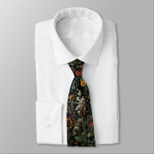 black Garden Flowers Wildflower Spring Meadow Neck Tie