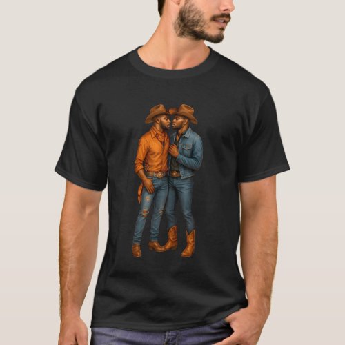 Black Gay Cowboy Gay Couple LGBTQ+ Western Couple  T-Shirt
