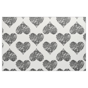 Black Gears Steampunk Hearts Fabric