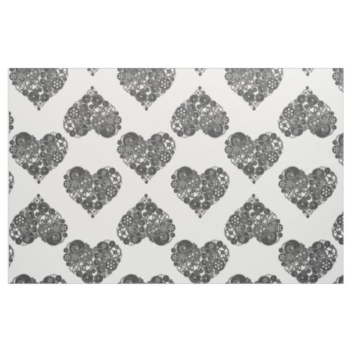 Black Gears Steampunk Hearts Fabric