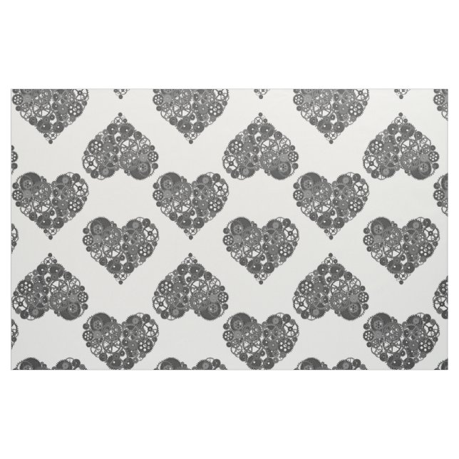 Black Gears Steampunk Hearts Fabric (Fat Quarter)