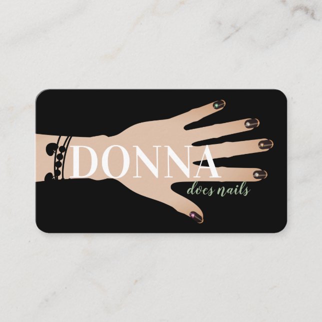 Black gems glam nail artist manicure salon business card (Front)