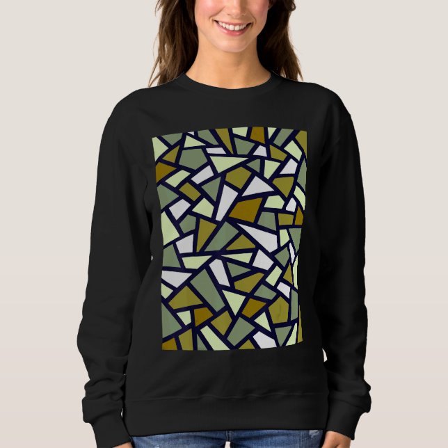 Black Geometric Abstract Pattern Camouflage Green  Sweatshirt (Front)