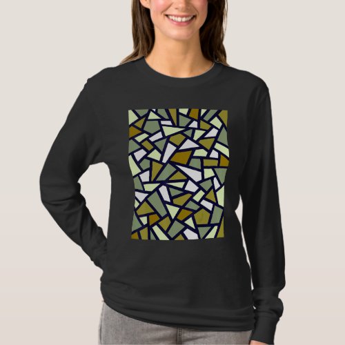 Black Geometric Abstract Pattern Camouflage Green  T_Shirt