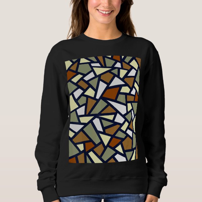Black Geometric Abstract Pattern Coffee Tan Grey W Sweatshirt (Front)