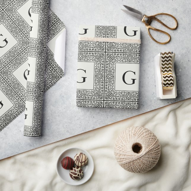 Black Geometric and Cream Monogram Wrapping Paper (Crafts)