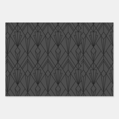 Black geometric art deco vintage pattern wrapping paper sheets