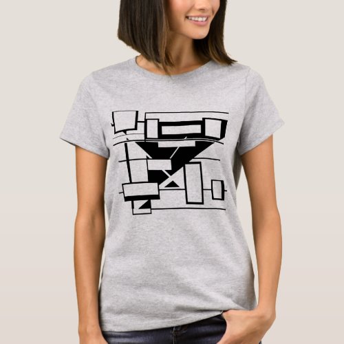 Black Geometric Boxes and Lines Abstract Design T_Shirt