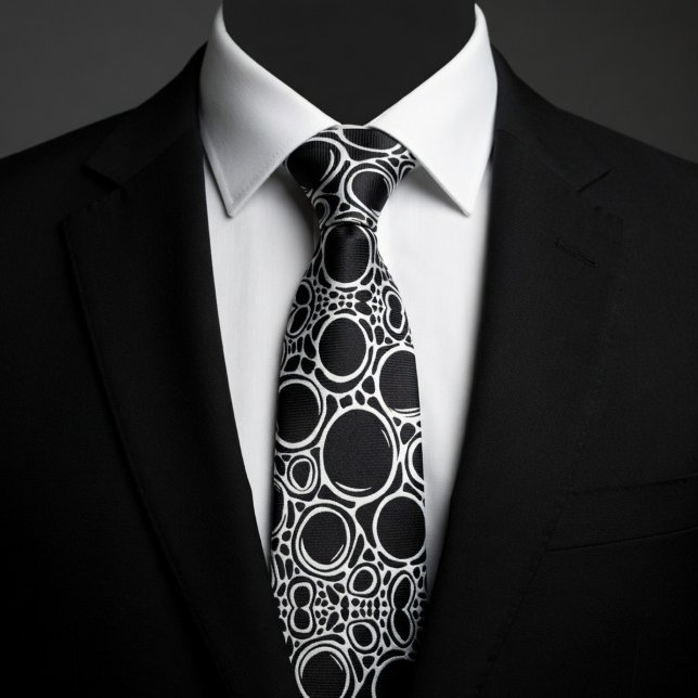 Black Geometric Circles Neck Tie (Creator Uploaded)