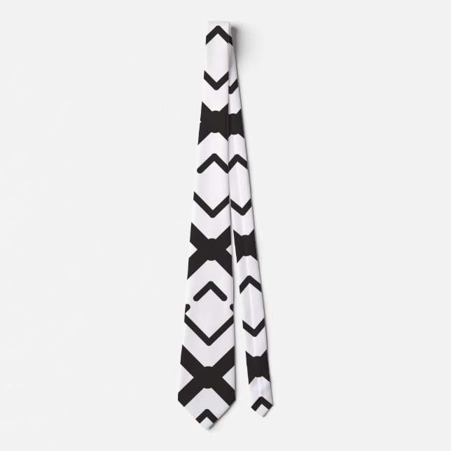 Black Geometric Concentric Diamond Shape pattern Neck Tie (Front)