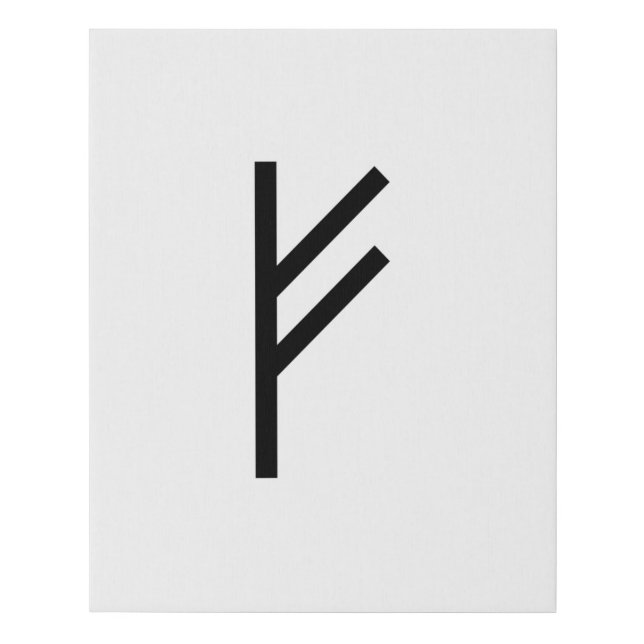 Black Geometric Fehu (Prosperity) Viking Rune Faux Canvas Print (Front)