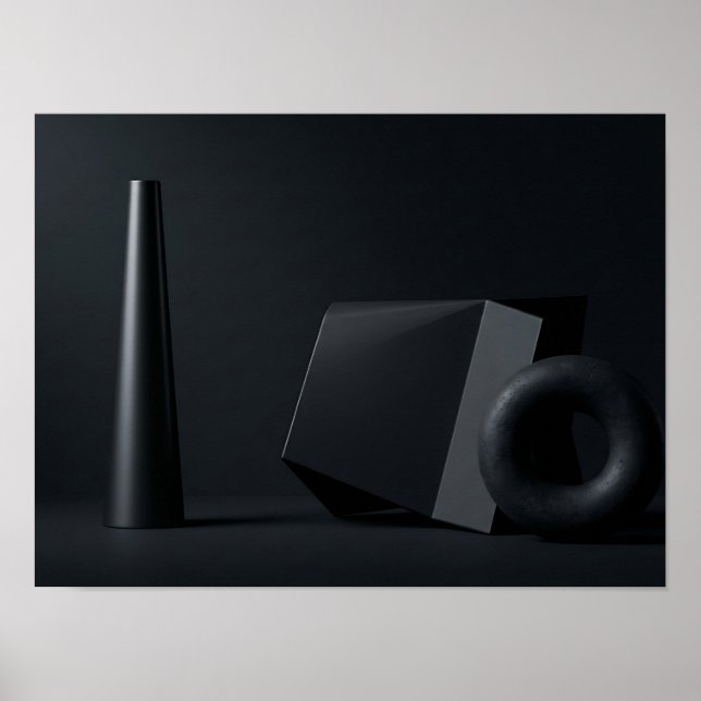 Black Geometric Forms Minimalist Dark Wall Art (Front)