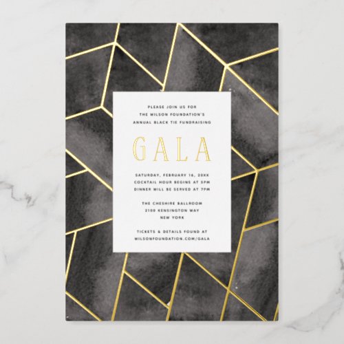 Black Geometric Gala Gold Foil Invitation