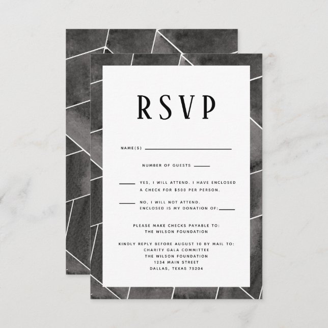 Black Geometric Gala RSVP Card (Front/Back)