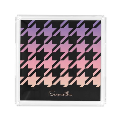 Black Geometric Houndstooth Pink Purple Ombre Acrylic Tray