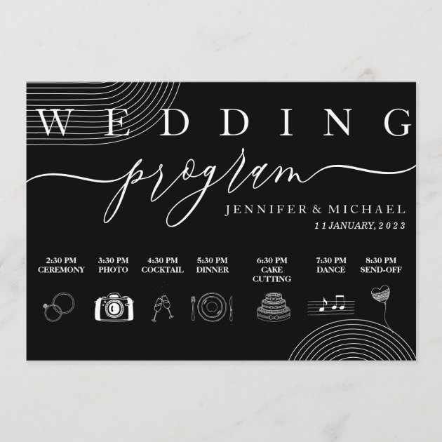 Black Geometric Icon Timeline Ceremony Wedding Program
