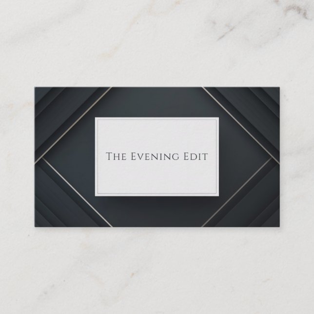 Black Geometric Layered Angle Silver Line Business Card (Front)