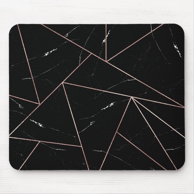 Black Geometric Marble Triangles Gold Outline Mouse Pad (Front)