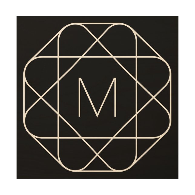 Black Geometric Monogram Wood Wall Art (Front)
